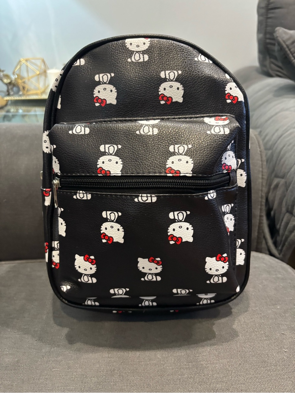 Hello Kitty Black Mini Backpack with White & Red Character Print